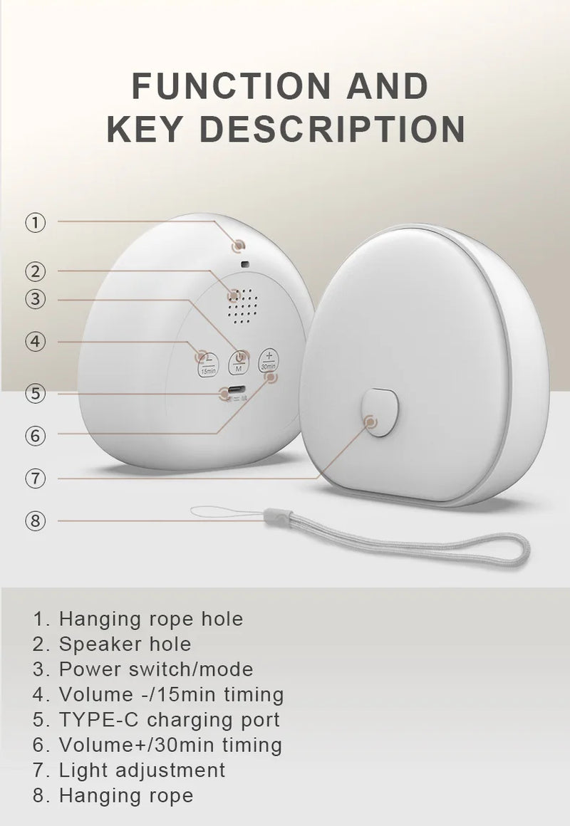 RGB Sleep White Noise Machine with Soothing Sound Touchable Rechargeable LED Night Light Relaxing Audio & Sleep Lamp for Baby
