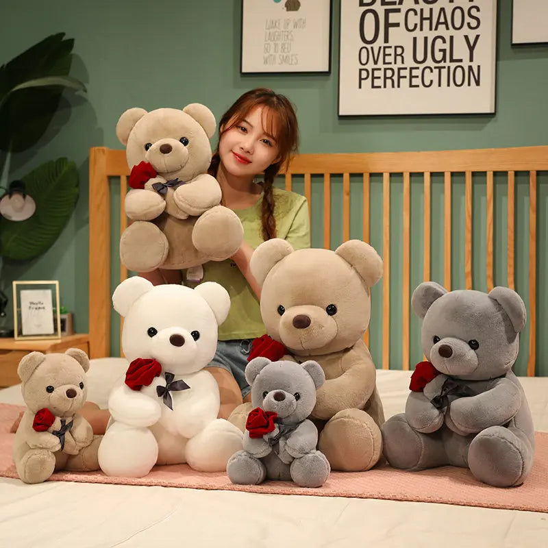 23-45Cm New Lovely Hug Roses Teddy Bear Plush Pillow Stuffed Soft Animal Dolls Nice Birthday Gift Girlfriend Valentine'S Day
