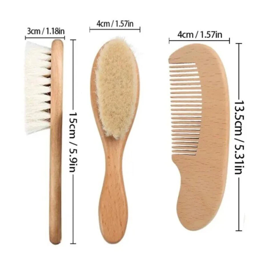 2Pcs Baby Comb Set Baby Care Hair Brush Beech Soft Wool Wood Comb Newborn Massager Baby Shower and Gift Baby Hair Soothing