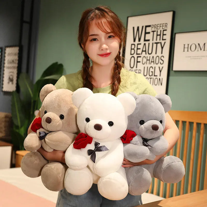 23-45Cm New Lovely Hug Roses Teddy Bear Plush Pillow Stuffed Soft Animal Dolls Nice Birthday Gift Girlfriend Valentine'S Day
