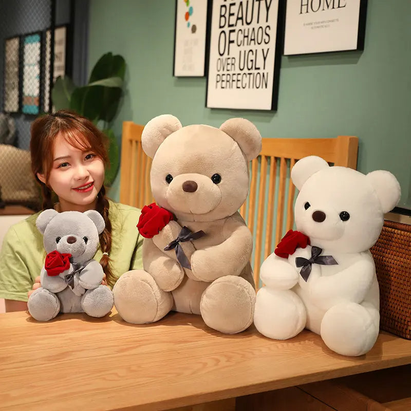 23-45Cm New Lovely Hug Roses Teddy Bear Plush Pillow Stuffed Soft Animal Dolls Nice Birthday Gift Girlfriend Valentine'S Day