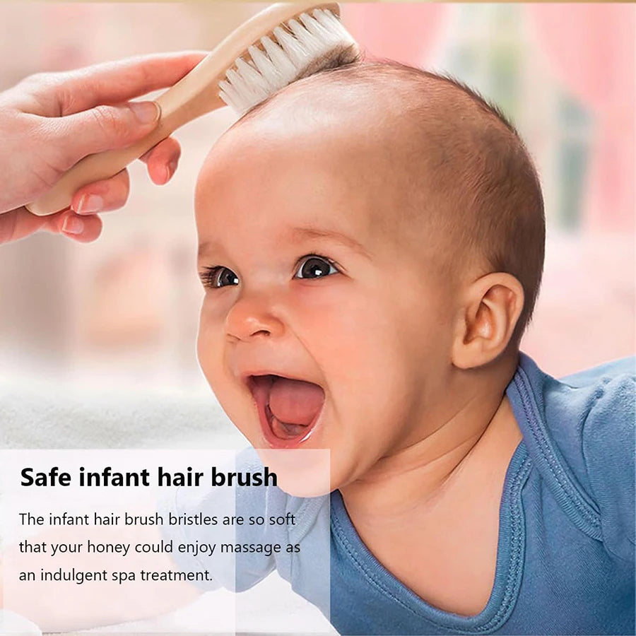 2Pcs Baby Comb Set Baby Care Hair Brush Beech Soft Wool Wood Comb Newborn Massager Baby Shower and Gift Baby Hair Soothing