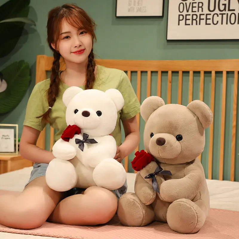 23-45Cm New Lovely Hug Roses Teddy Bear Plush Pillow Stuffed Soft Animal Dolls Nice Birthday Gift Girlfriend Valentine'S Day