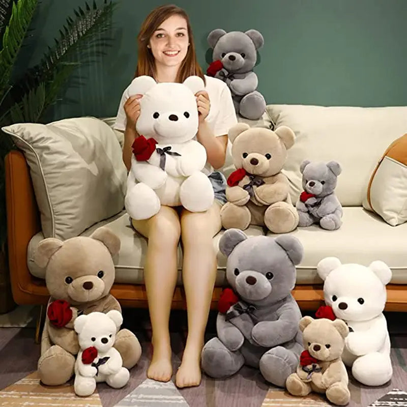 23-45Cm New Lovely Hug Roses Teddy Bear Plush Pillow Stuffed Soft Animal Dolls Nice Birthday Gift Girlfriend Valentine'S Day