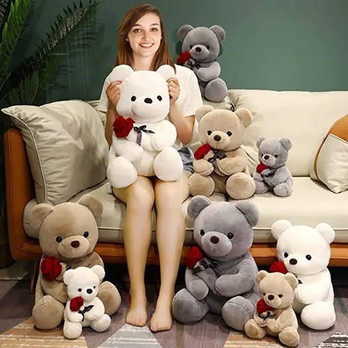 23-45Cm New Lovely Hug Roses Teddy Bear Plush Pillow Stuffed Soft Animal Dolls Nice Birthday Gift Girlfriend Valentine'S Day