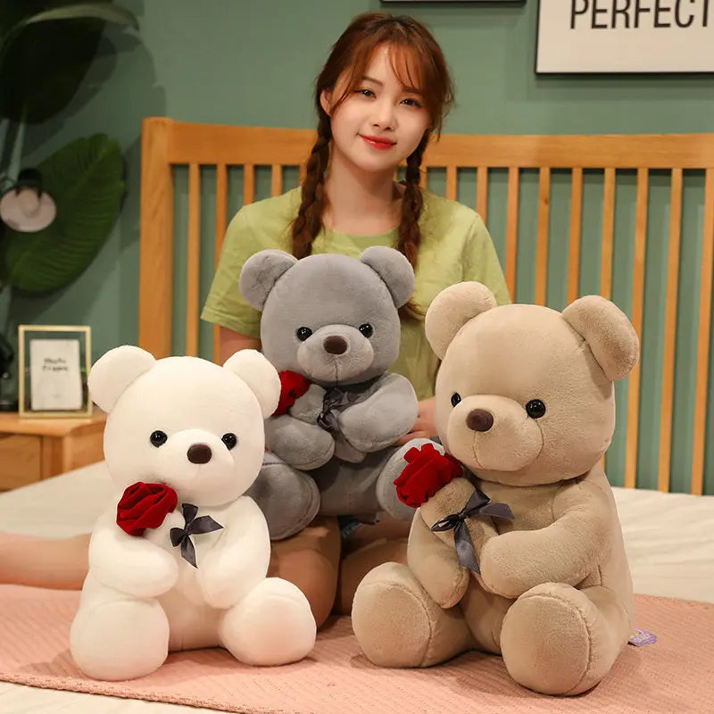 23-45Cm New Lovely Hug Roses Teddy Bear Plush Pillow Stuffed Soft Animal Dolls Nice Birthday Gift Girlfriend Valentine'S Day