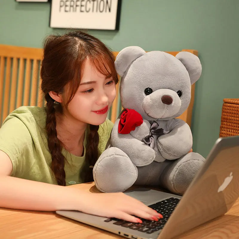 23-45Cm New Lovely Hug Roses Teddy Bear Plush Pillow Stuffed Soft Animal Dolls Nice Birthday Gift Girlfriend Valentine'S Day