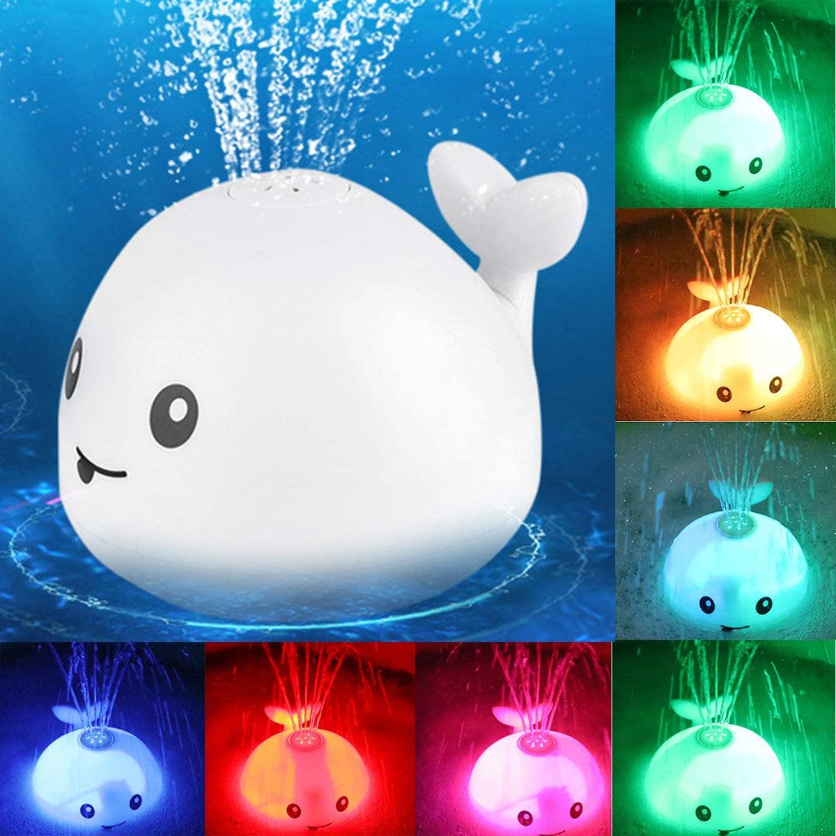 Baby Cute Cartoon Whale Floating Spraying Water Bath Toys with Light Music LED Light Baby Toys